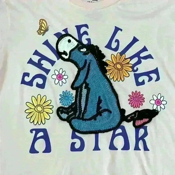 Eeyore shine like a star Juniors Crochet Graphic T with Short Sleeves, Sizes XL - Picture 3 of 7